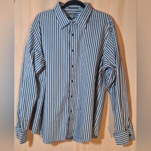 APT. 9 Men's Light Blue and Brown Striped Button Down Shirt